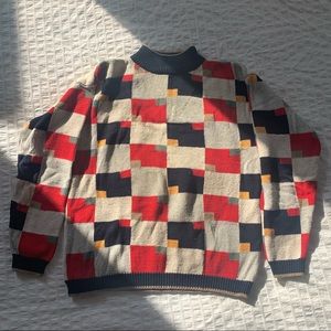 Vintage square patterned mock neck sweater XS